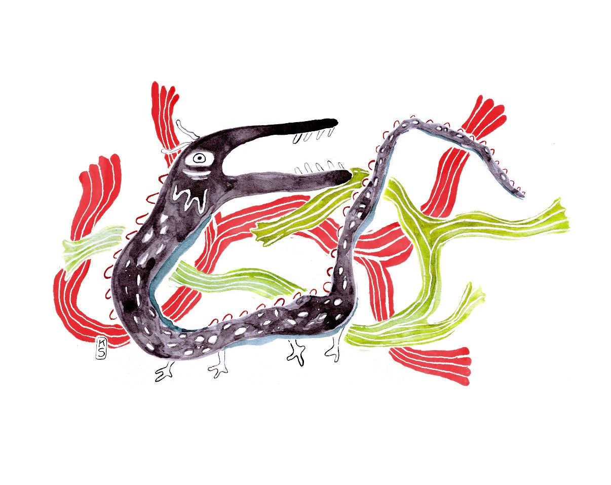 Ribbons Lizard Print or Postcard