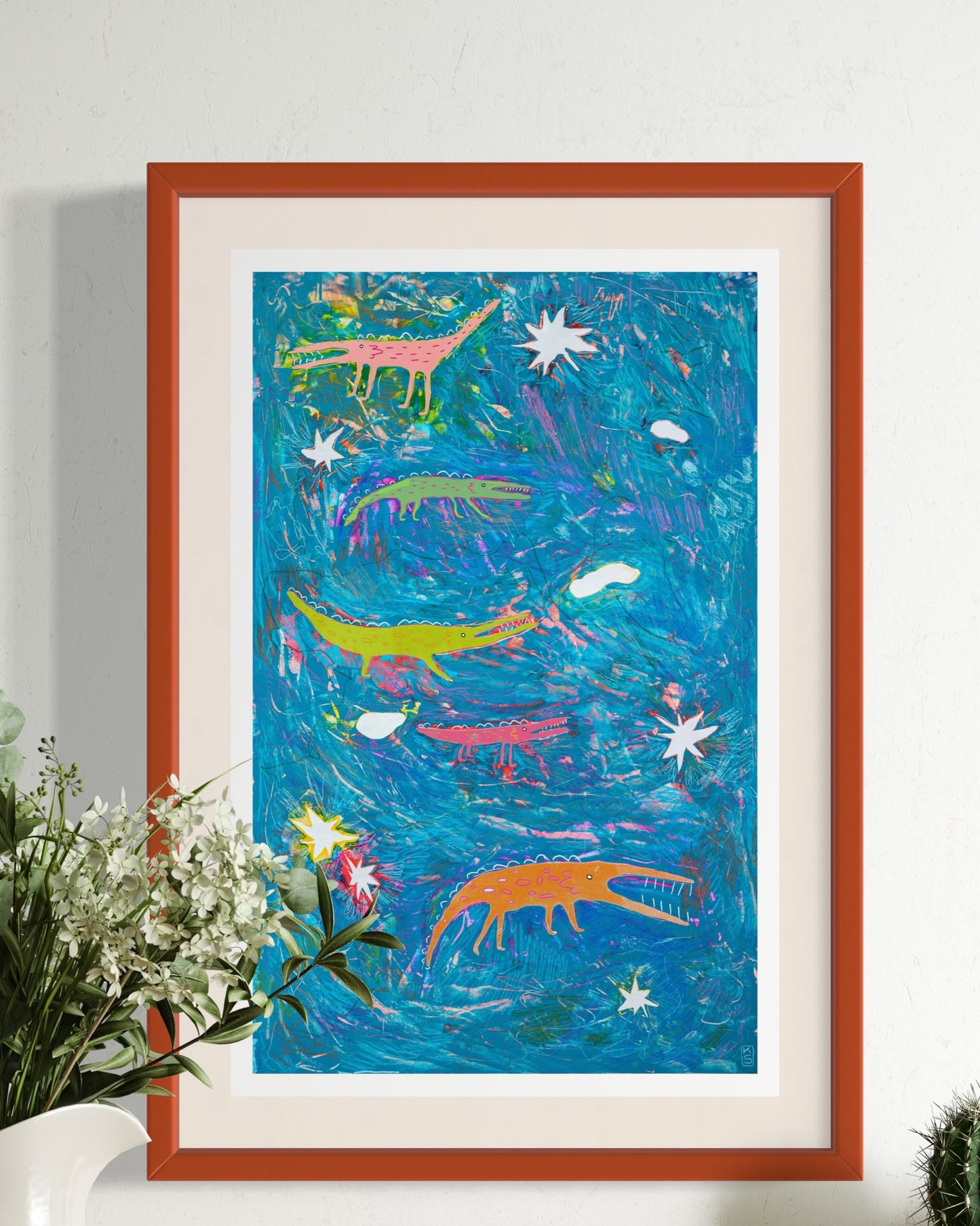 Water Monsters (stencil) Print or Postcard