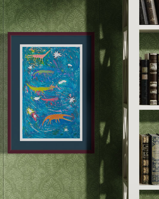 Water Monsters (stencil) Print or Postcard